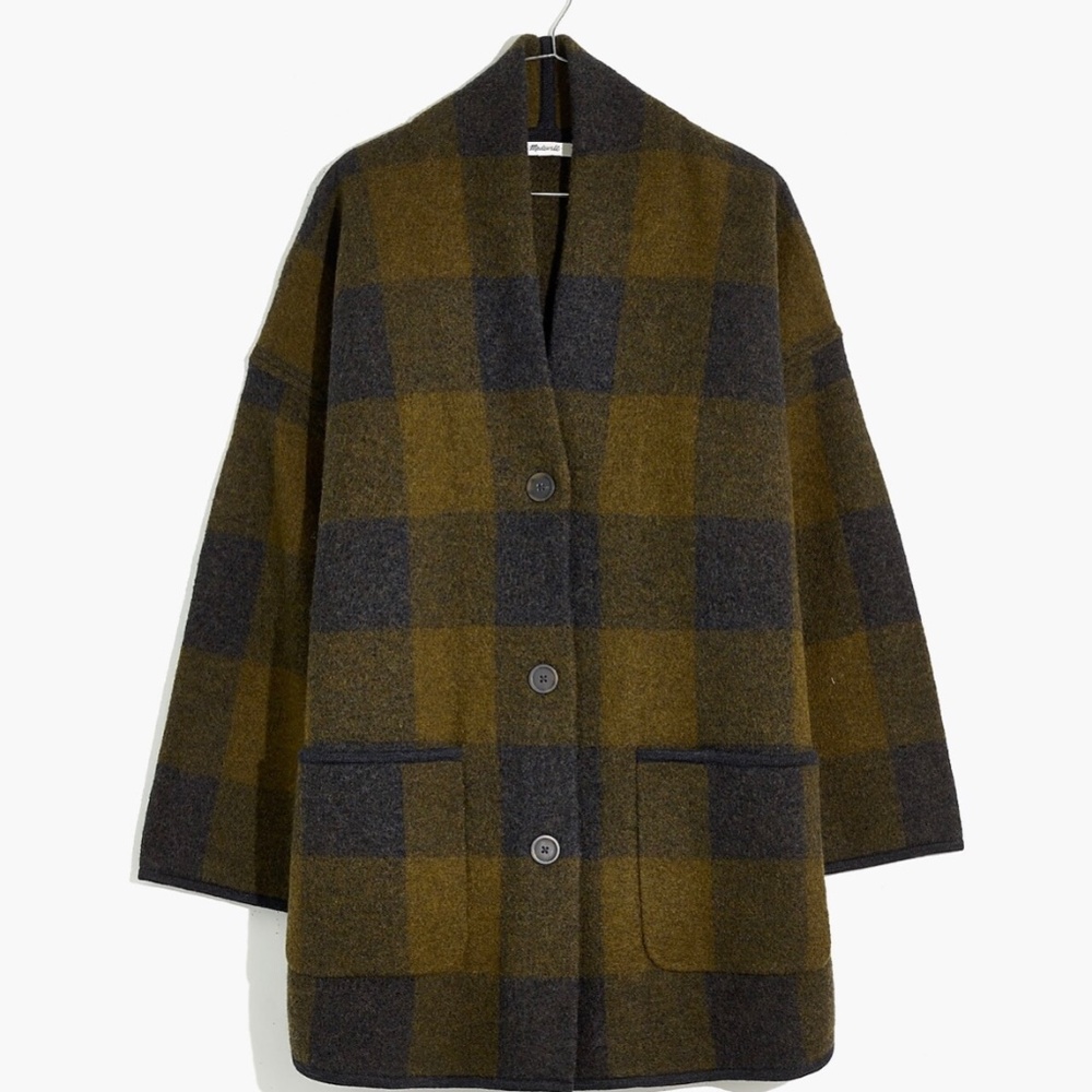 Madewell Buffalo Check Sweater Coat Merino Wool Size S